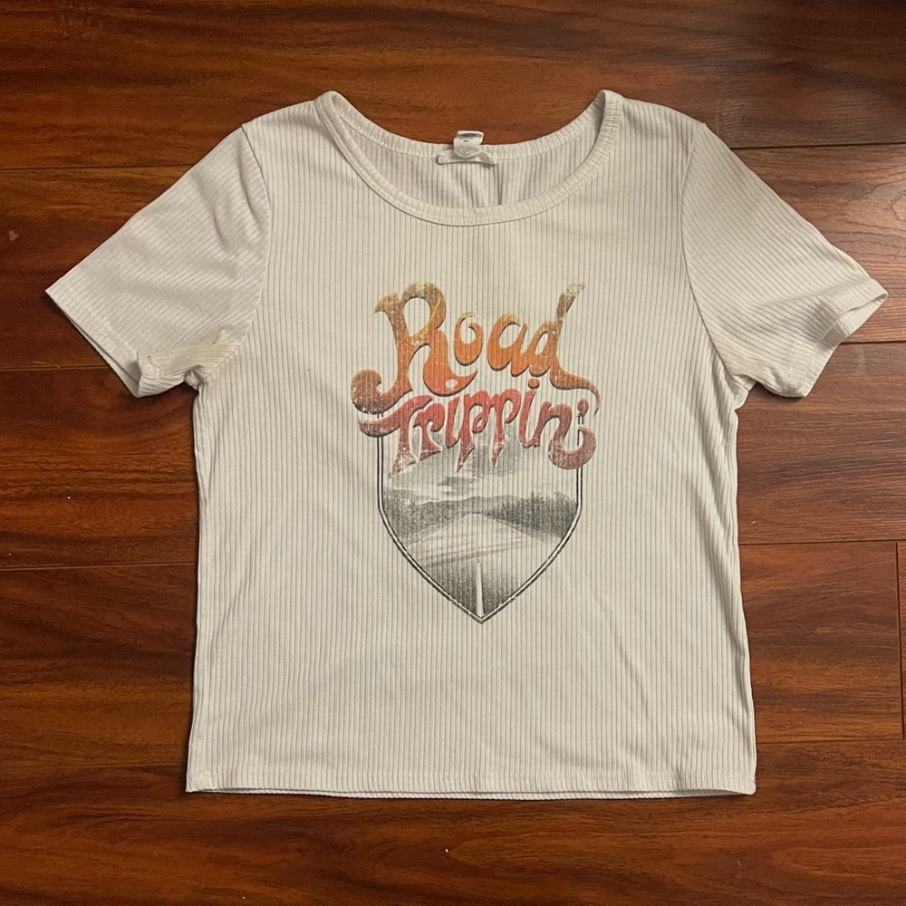 Full Tilt Off white road Trippin' Graphic ribbed baby Tee